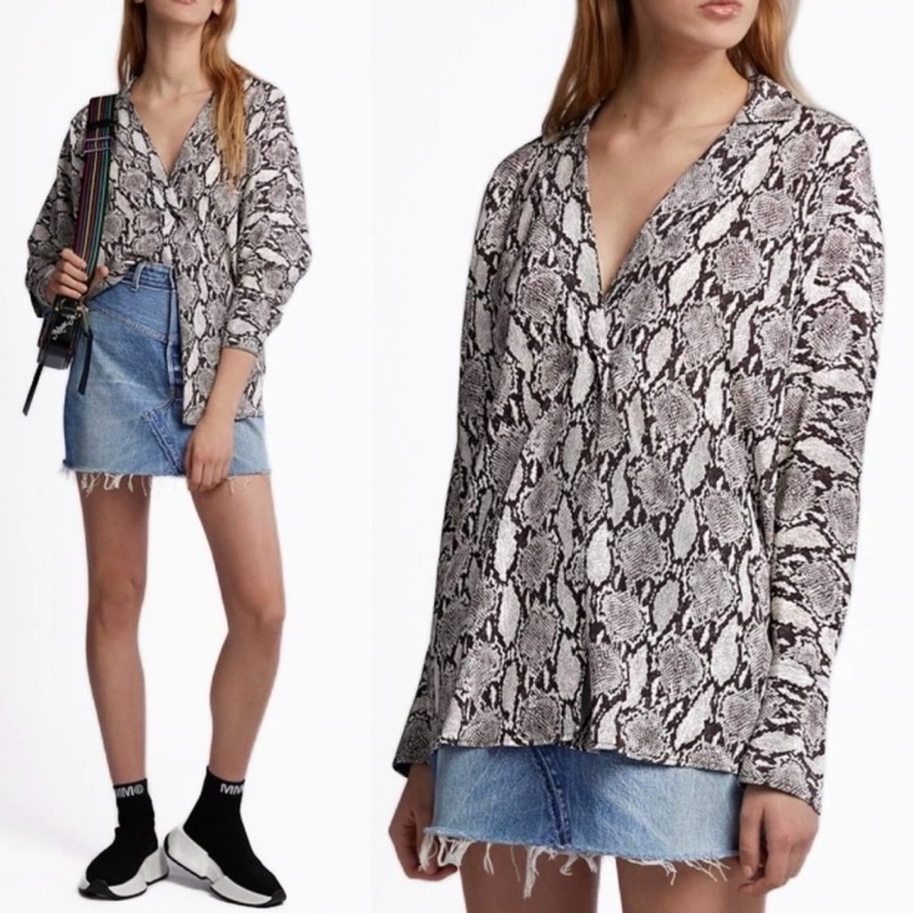 A.L.C. Noreen Dolman Snake-Print Silk Blouse size 2